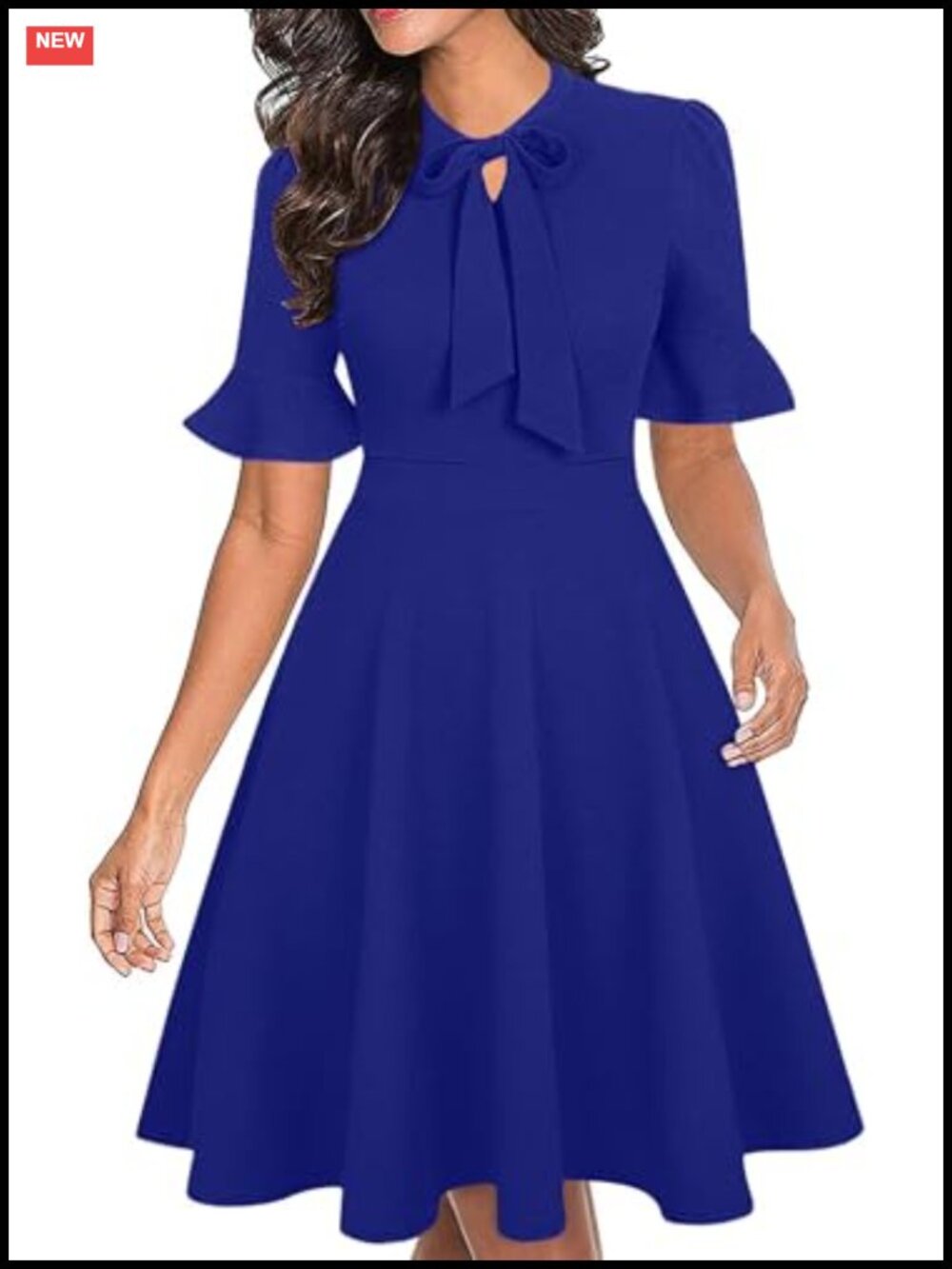 Vintage Floral Ruffle Sleeve A-Line Knee-Length Dress for Wedding Guest Work